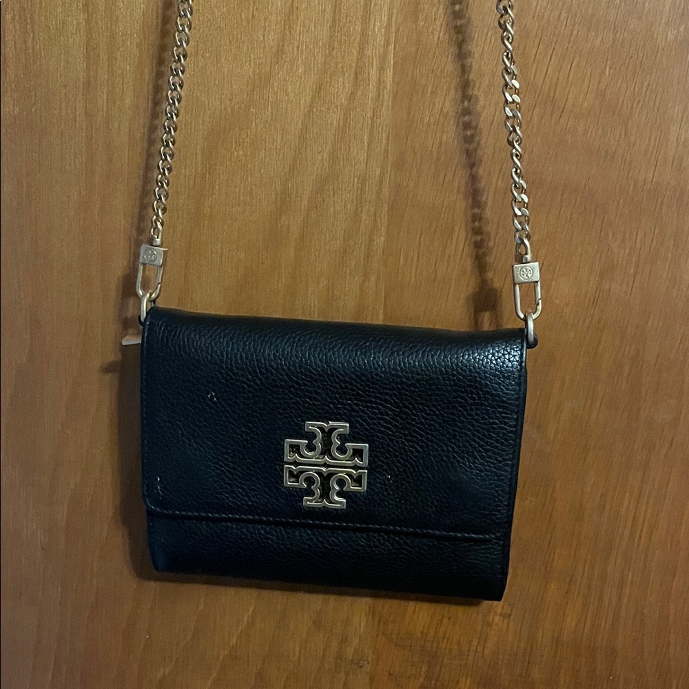 Tory Burch Black Crossbody Bag with Gold Chain